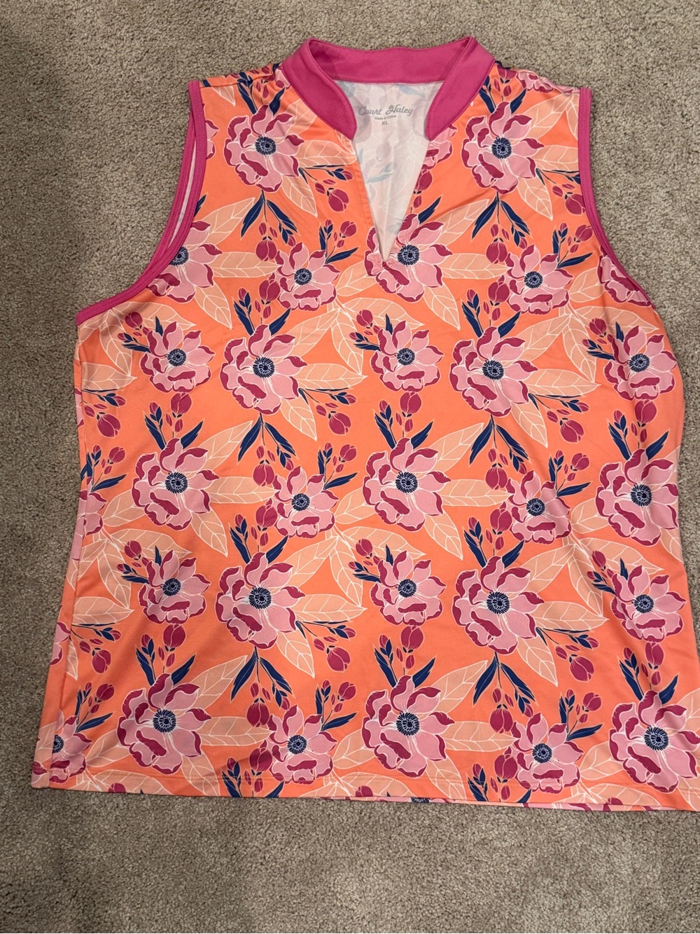 Sleeveless Floral V-Neck Top in Coral and Pink